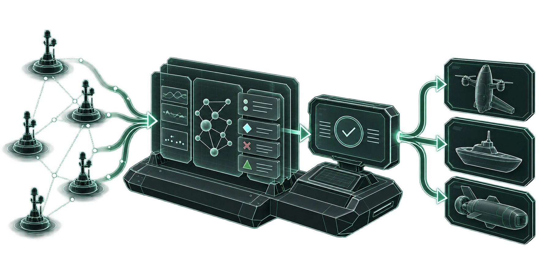 Concept illustration of multi-source maritime data fusion and operator decision support.